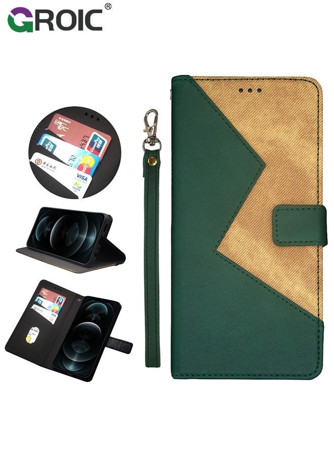 GROIC Green Wallet Flip Case for Samsung Galaxy S24 Ultra PU Leather with Card Slots Mobile Phone Cover Magnetica - Image 1