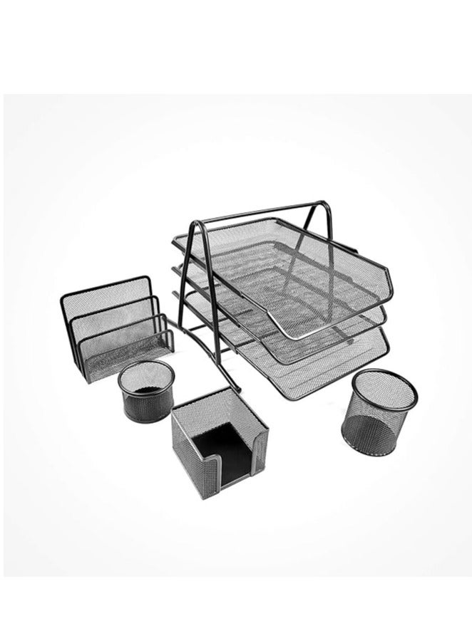 5-Piece Metal Mesh Desk Organizer Set Black - Image 2