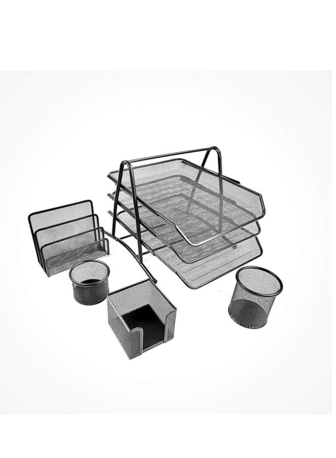 5-Piece Metal Mesh Desk Organizer Set Black - Image 1