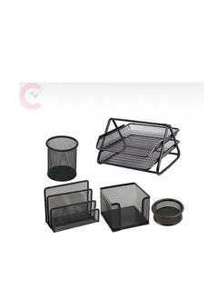 Generic 5-Piece Metal Mesh Desk Organizer Set Black 