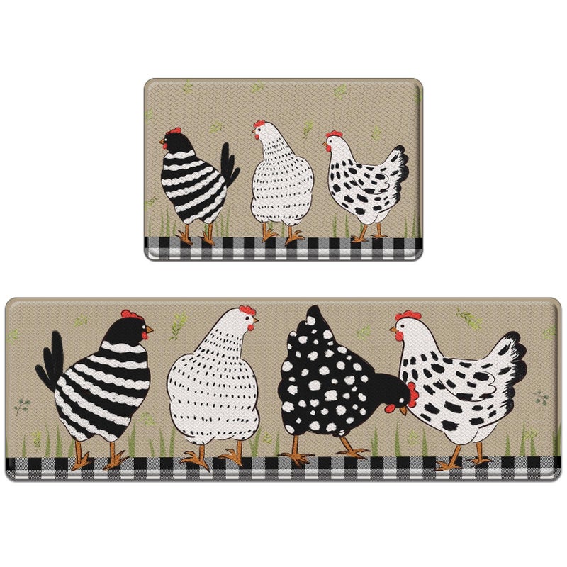 Nesphy Anti-Fatigue Rooster Kitchen Rug Set of 2 Cushioned Chicken Rug for Floor, Farmhouse Standing Mat Waterproof Non-Slip Mat PVC Ergonomic Comfort Foam Kitchen Decor - Image 1