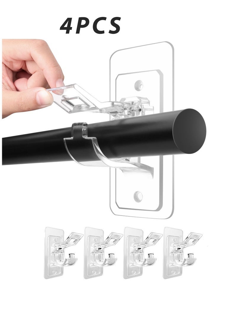 rocooart 4-Pack No Drill Needed Curtain Rod Holders Brackets, Self Adhesive Rod Holder Hooks, Multipurpose Nail Free Stick on Curtain Rod Hooks - Image 1