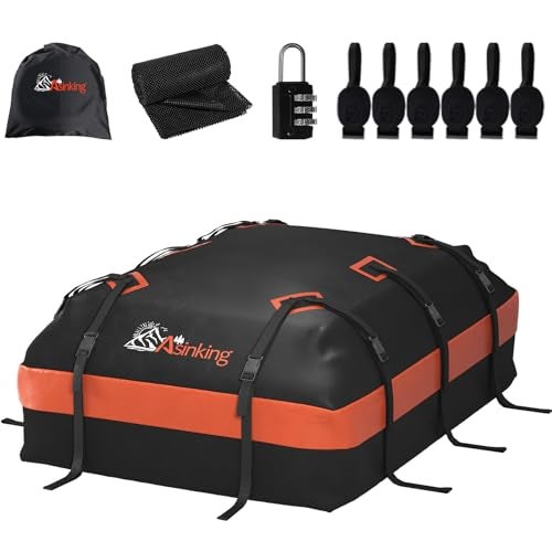 Asinking Car Roof Bag Rooftop top Cargo Carrier Bag 21 Cubic feet Waterproof for All Cars with/Without Rack, Includes Anti-Slip Mat, 10 Reinforced Straps, 6 Door Hooks, Luggage Lock - Image 1
