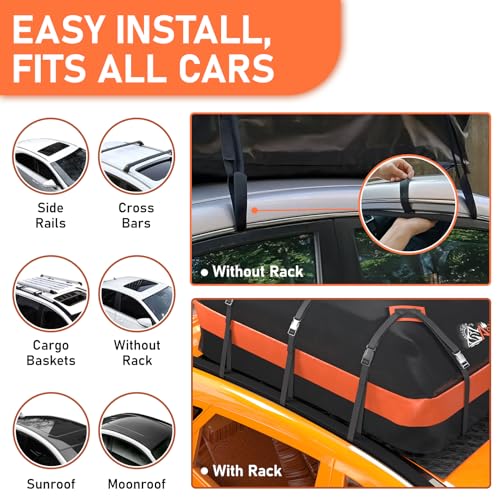 Asinking Car Roof Bag Rooftop top Cargo Carrier Bag 21 Cubic feet Waterproof for All Cars with/Without Rack, Includes Anti-Slip Mat, 10 Reinforced Straps, 6 Door Hooks, Luggage Lock - Image 3