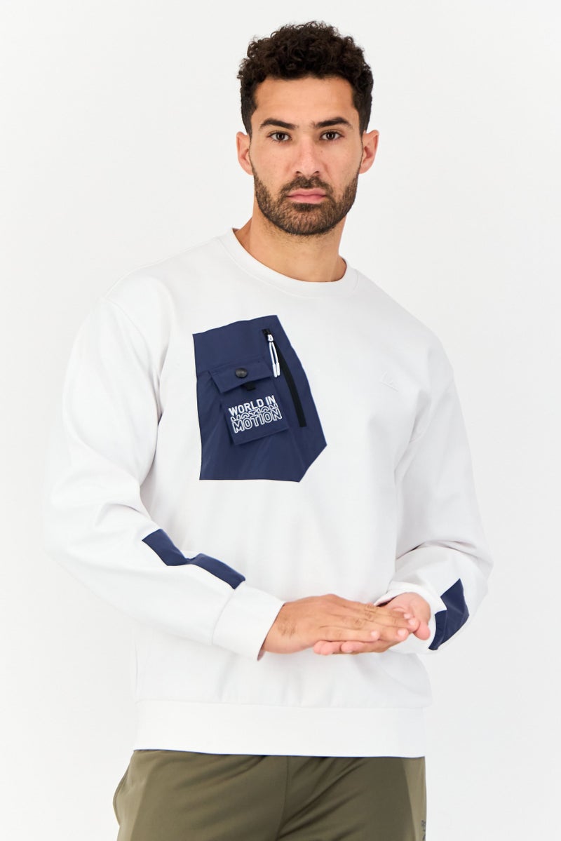 GIORDANO G-Motion Men Sportswear Fit Long Sleeves Outdoor Sweatshirt, White  - Image 1