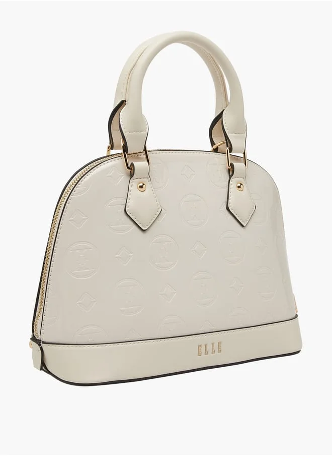 ELLE Women Monogram Embossed Tote Bag with Top Handles and Detachable Strap