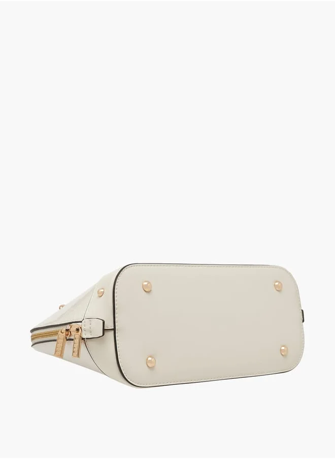 ELLE Women Monogram Embossed Tote Bag with Top Handles and Detachable Strap