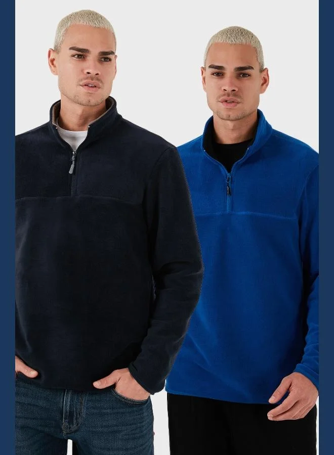 Buratti Regular Fit Anti-Pilling Non-Pilling Standing Collar Raised 2-Pack Polar Men's POLAR 5896700S2