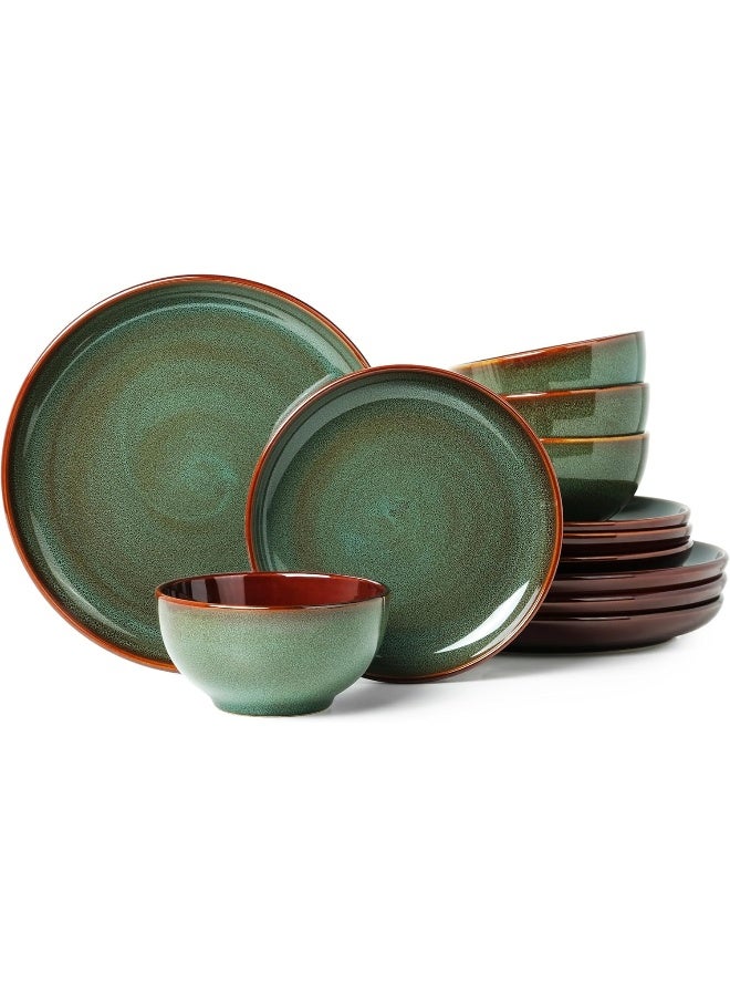 Pokini Stoneware Dinnerware Sets Ceramic Plates and Bowls Set Microwave Dishwasher Safe Kitchen Dishes Modern Dinner Salad Plates Cereal Bowls Dishware Sets Service for 4 Sage Green - Image 1