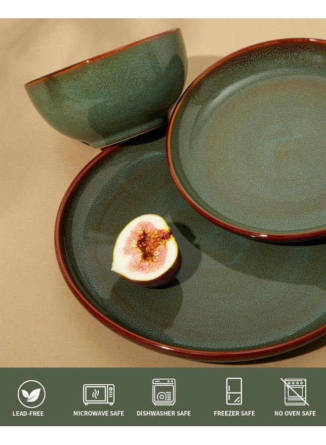 Pokini Stoneware Dinnerware Sets Ceramic Plates and Bowls Set Microwave Dishwasher Safe Kitchen Dishes Modern Dinner Salad Plates Cereal Bowls Dishware Sets Service for 4 Sage Green - Image 4