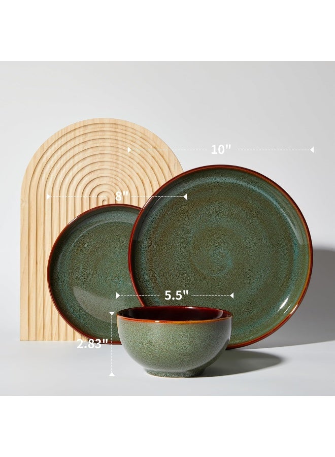 Pokini Stoneware Dinnerware Sets Ceramic Plates and Bowls Set Microwave Dishwasher Safe Kitchen Dishes Modern Dinner Salad Plates Cereal Bowls Dishware Sets Service for 4 Sage Green - Image 2