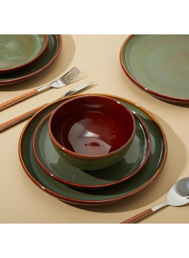 Pokini Stoneware Dinnerware Sets Ceramic Plates and Bowls Set Microwave Dishwasher Safe Kitchen Dishes Modern Dinner Salad Plates Cereal Bowls Dishware Sets Service for 4 Sage Green - Image 3