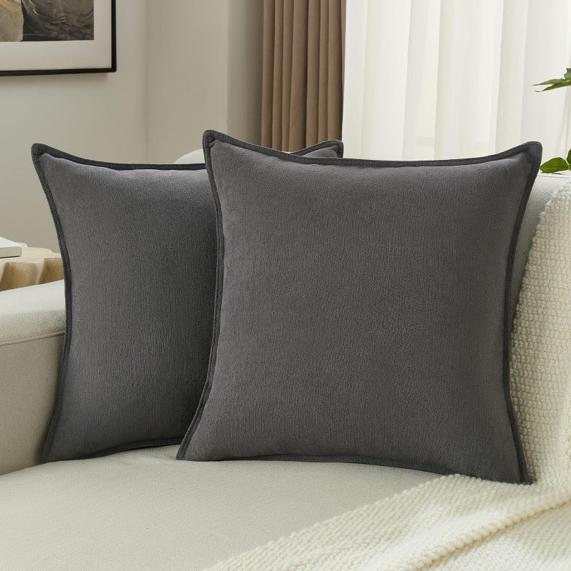 FUTEI Dark Grey Chenille Throw Pillow Covers 18x18 Inch Set of 2,Edges Double-Stitched Cushion Cases,Modern Home Decor for Couch Living Room - Image 1