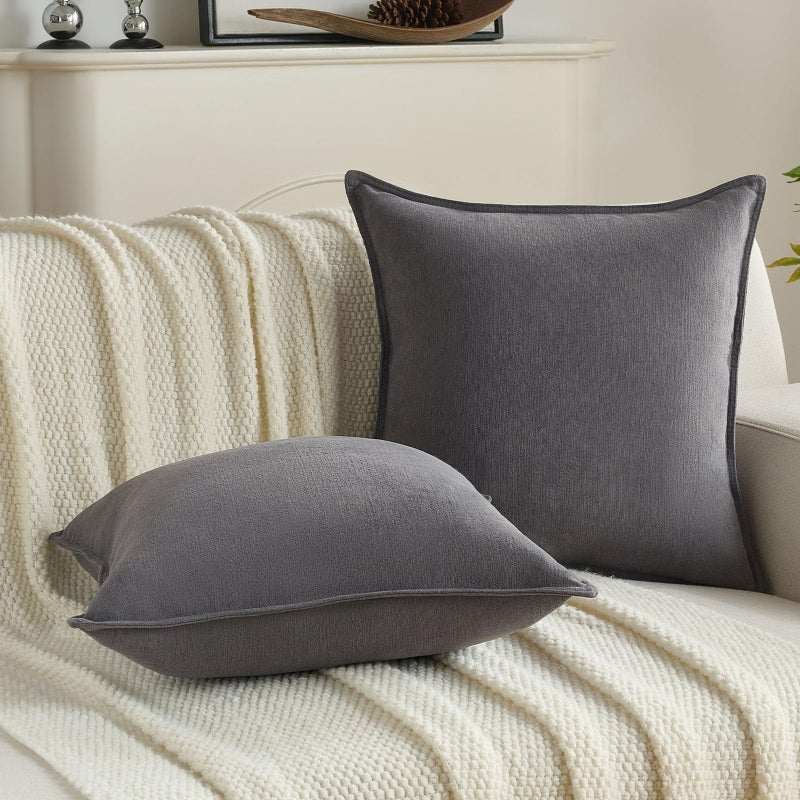 FUTEI Dark Grey Chenille Throw Pillow Covers 18x18 Inch Set of 2,Edges Double-Stitched Cushion Cases,Modern Home Decor for Couch Living Room - Image 5