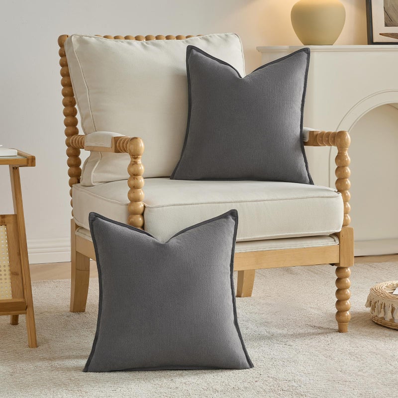 FUTEI Dark Grey Chenille Throw Pillow Covers 18x18 Inch Set of 2,Edges Double-Stitched Cushion Cases,Modern Home Decor for Couch Living Room - Image 4