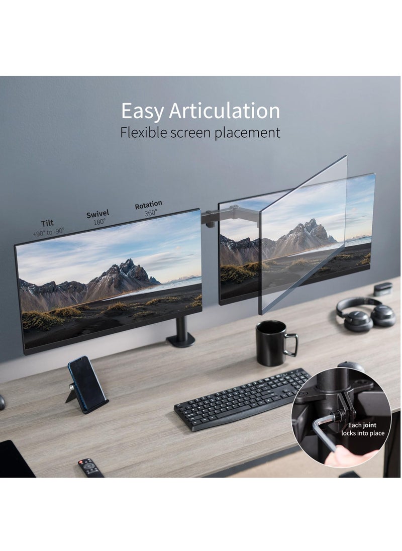 VSTAR - Dual Monitor Desk Mount,Dual Monitor Stand Holds 2 Monitors up to 33 inches, Fully Adjustable Dual Monitor Arm, VESA 75 * 75/100 * 100mm, Each Arm Holds up to 8 kg with C Clamp Base - Image 1