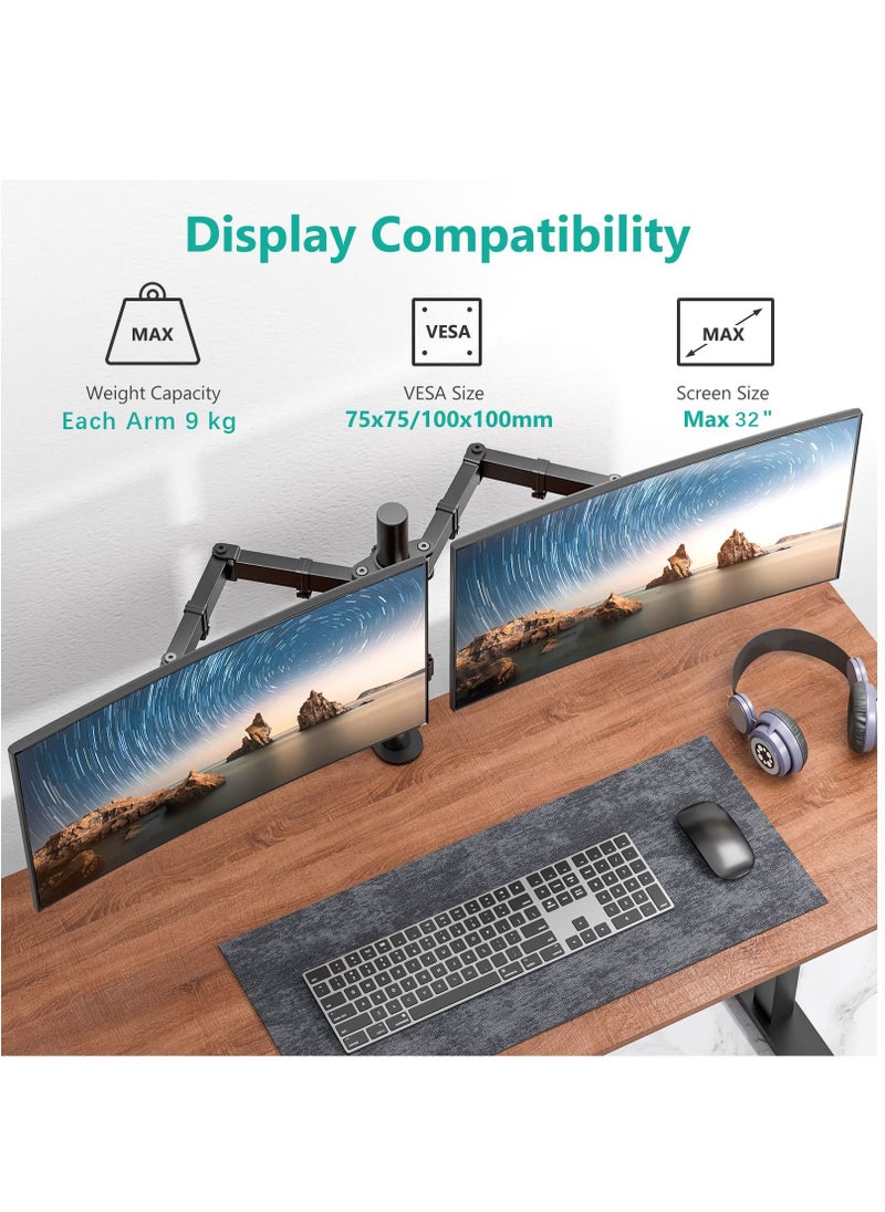 VSTAR - Dual Monitor Desk Mount,Dual Monitor Stand Holds 2 Monitors up to 33 inches, Fully Adjustable Dual Monitor Arm, VESA 75 * 75/100 * 100mm, Each Arm Holds up to 8 kg with C Clamp Base - Image 1