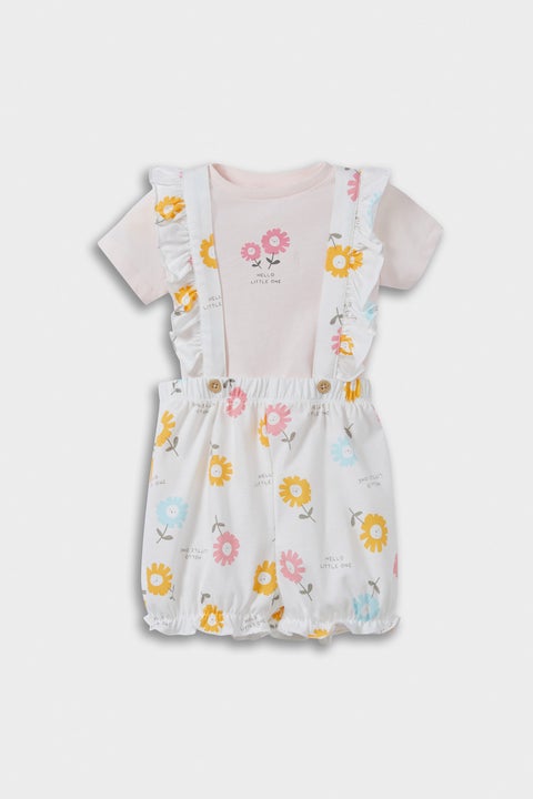 White BabyGirl Baby Girl Floral Cotton T-Shirt Jumpsuit 2 Piece Set Casual