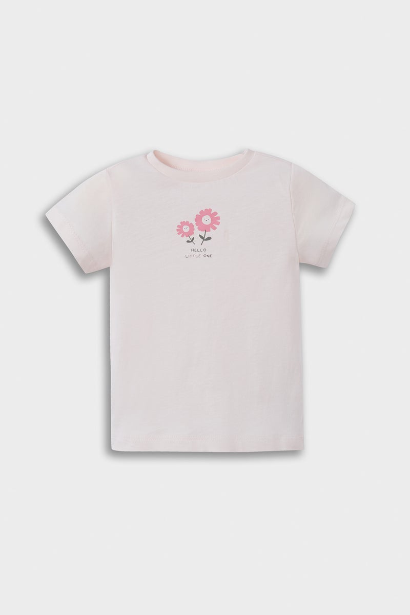 DeFacto White BabyGirl Baby Girl Floral Cotton T-Shirt Jumpsuit 2 Piece Set Casual - Image 2