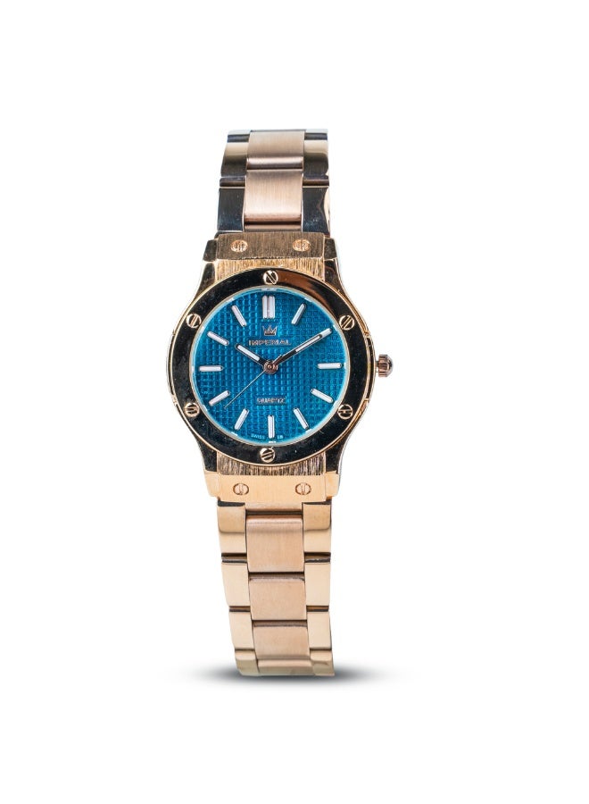 IMPERIAL Women's Rose Gold Stainless Steel Watch, Blue Dial, Y121 Movement, Butterfly Clasp, 3ATM Watch for Women | IMP.GD6637L7484 - Image 1