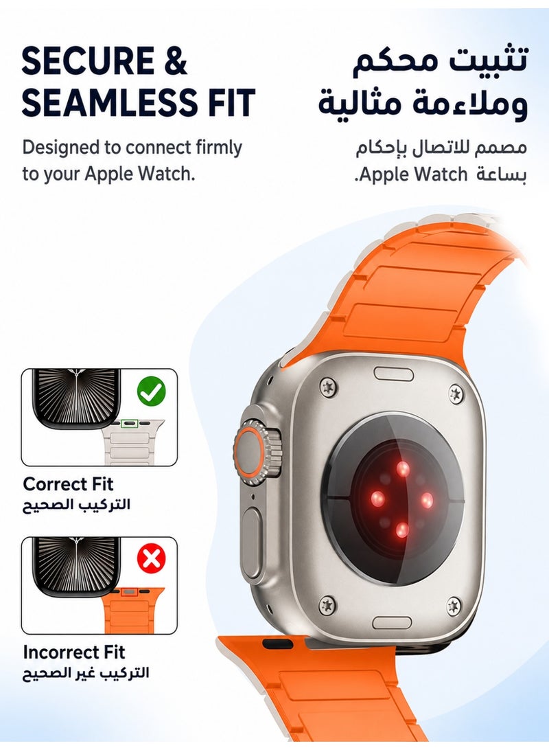 Magnetic Silicone Strap for Apple Watch 38mm/40mm/41mm/42mm(S10,S11), Soft Waterproof Quick Fit Sport band for iWatch Series 11/10/9/8/7/6/5/4, SE3/SE2/SE, Starlight&Orange - Image 4
