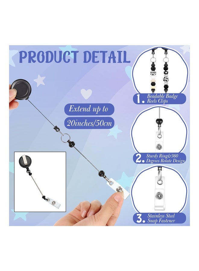 Beauenty Retractable ID Badge Holder Reels with Swivel Alligator Clip and Beadable Badge Reels with Bar,Retractable Beaded Holder Clips for Beads ID Name Badge Reels Durable ID Holder with Clear Vinyl Strap - Image 4