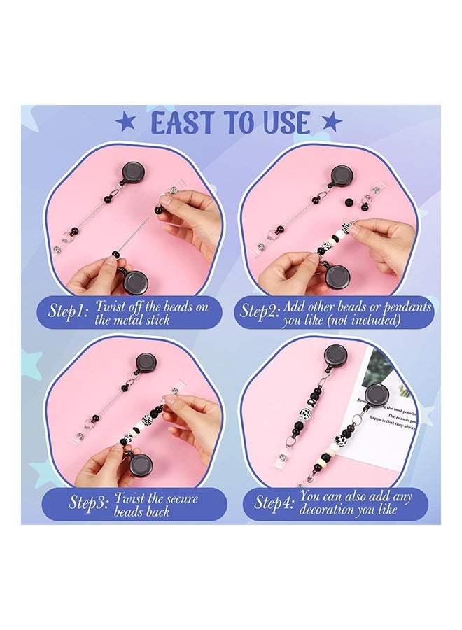 Beauenty Retractable ID Badge Holder Reels with Swivel Alligator Clip and Beadable Badge Reels with Bar,Retractable Beaded Holder Clips for Beads ID Name Badge Reels Durable ID Holder with Clear Vinyl Strap - Image 3