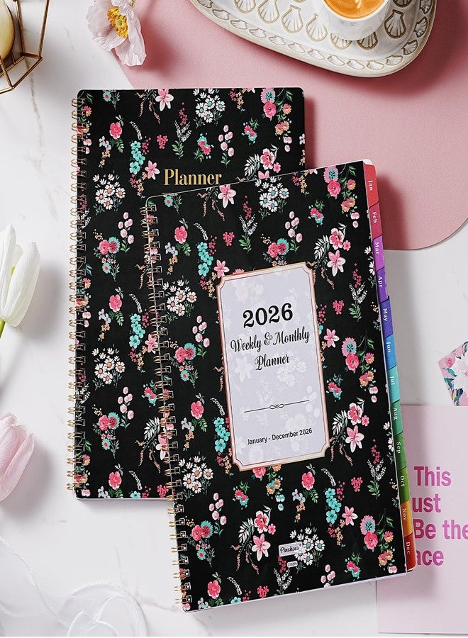 Pinchoco 2026 Planner - Planner 2026 Weekly and Monthly, January 2026 - December 2026, 9” x 11”, 2026 Calendar Planner with Colorful Tabs, Back Pocket, Twin-wire Binding - Floral - Image 2