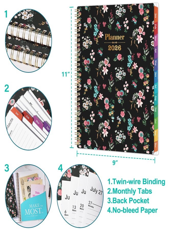 Pinchoco 2026 Planner - Planner 2026 Weekly and Monthly, January 2026 - December 2026, 9” x 11”, 2026 Calendar Planner with Colorful Tabs, Back Pocket, Twin-wire Binding - Floral - Image 3