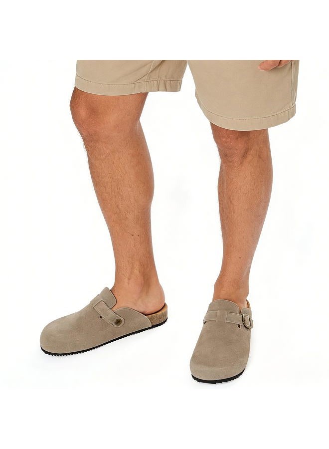 Intini Womens Suede Clogs Mens Genuine Leather Mules Cork Footbed Sandals with Arch Support, Sand, 12 Women/11 Men - Image 2