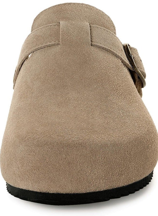 Intini Womens Suede Clogs Mens Genuine Leather Mules Cork Footbed Sandals with Arch Support, Sand, 12 Women/11 Men - Image 3