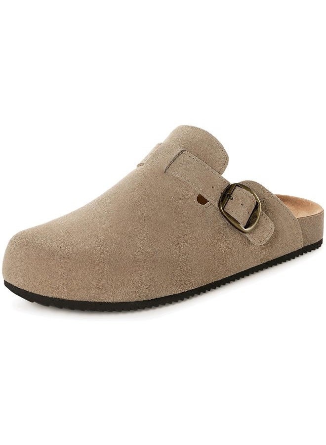Intini Womens Suede Clogs Mens Genuine Leather Mules Cork Footbed Sandals with Arch Support, Sand, 12 Women/11 Men - Image 1