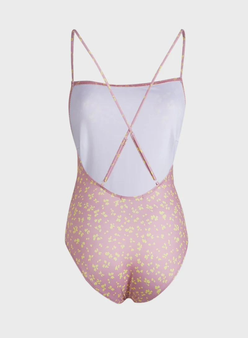 French Connection Printed High Leg Swimsuit