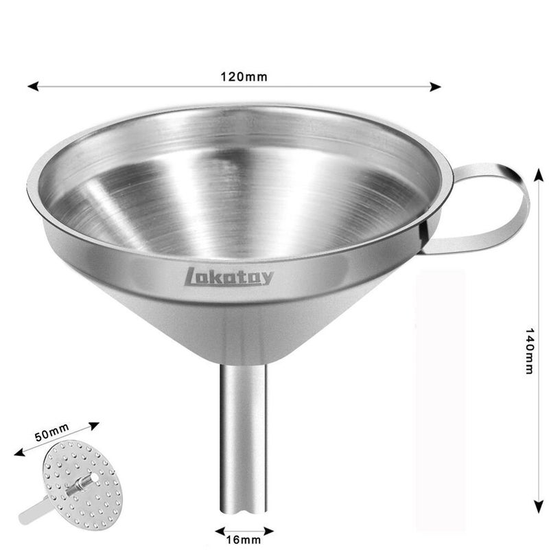 Lakatay 5-Inch Food Grade Stainless Steel Kitchen Funnel with Strainer Filter for Transferring of Liquid Dry Ingredients and Metal Cooking Funnelâ€”Silver - Image 2