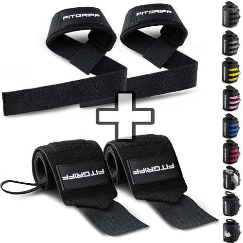 Fitgriff® Lifting Straps & Wrist Wraps (Bundle) Superior Support for Weightlifting & Gym Workouts - for Men and Women (Full Black) - Image 1