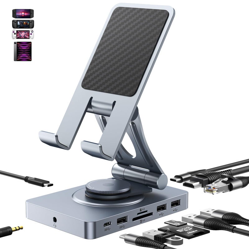 NewQ 360Â° Rotating USB C Docking Station for iPad Pro, Tablet, Samsung, Steam Deck, ROG Ally, Legion Go, Msi Claw, etc, 11-in-1 with SD TF 4.0 Reader, 4K@60Hz HDMI, RJ45, Audio, USB A, USB C - Image 1