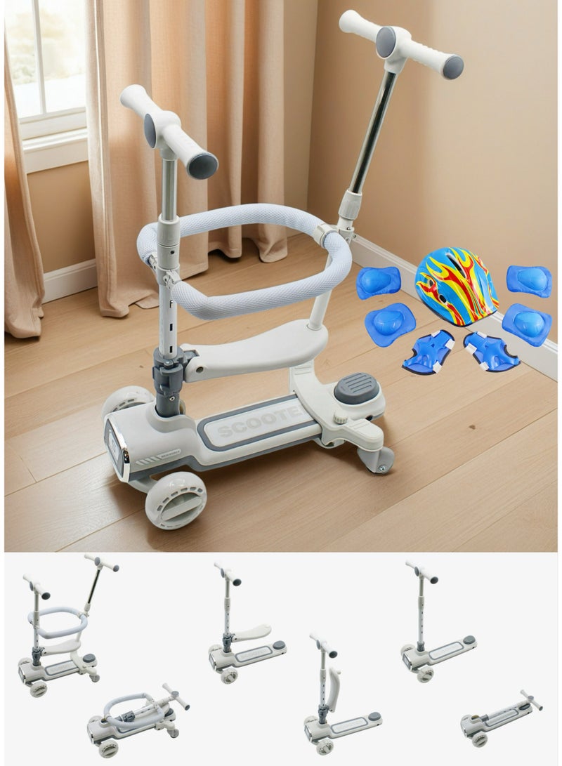 إيزي فيتشور سكوتر ركل سهل الاستخدام 4 في 1 للأطفال الصغار مع مقعد، سكوتر ثلاثي العجلات قابل للطي للأطفال، قضيب دفع للوالدين وسياج للأطفال 360 درجة، سكوتر آمن للأولاد والبنات من عمر 1 إلى 12 عامًا بما في ذلك مجموعة معدات الحماية الكاملة - Image 1