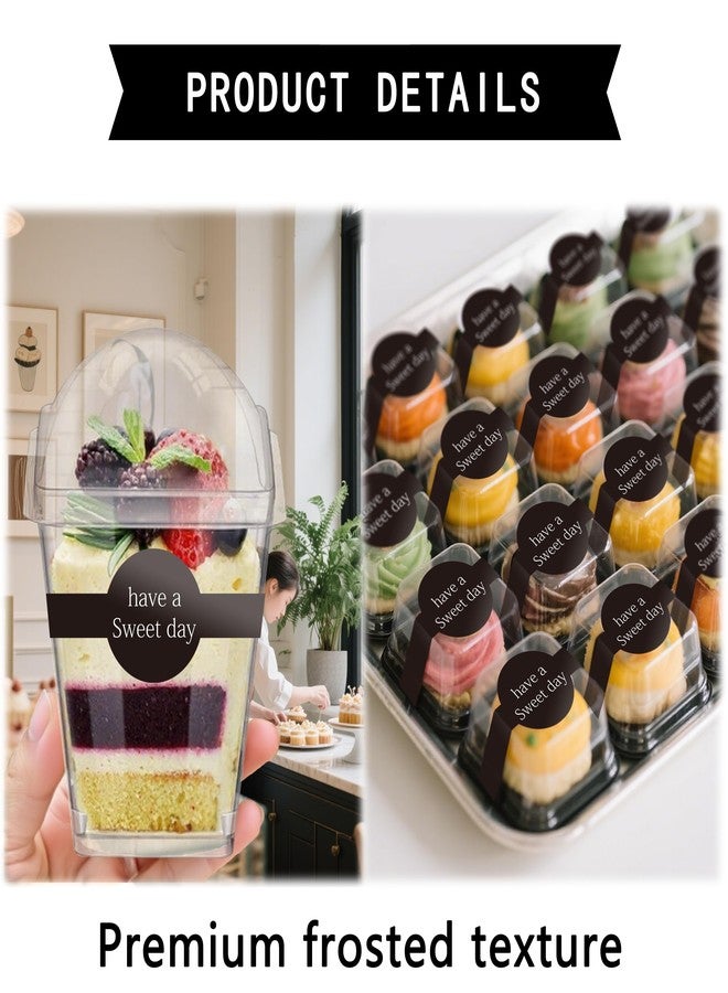 ANZKA 50 pcs Self-Adhesive Dessert Cup Sticker - 3.15x0.6 Inch Black Long Cake Decorative Seal Labels for Desserts, Cakes, Ice-Creams, Frosted Texture Premium DIY Packaging Protection - Image 2