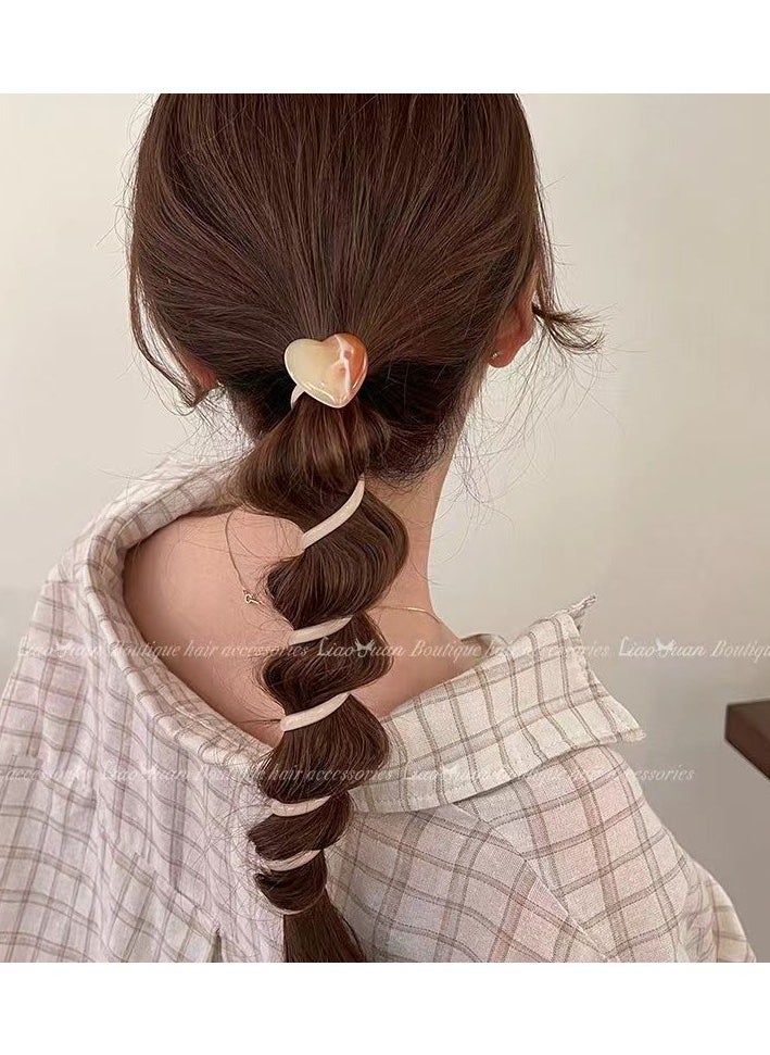 Chic Love Heart Jelly Spiral Hair Tie - Transparent, Boho-Chic Style For Women & Girls | Versatile All-Season Accessory(Milk Tea Color)
