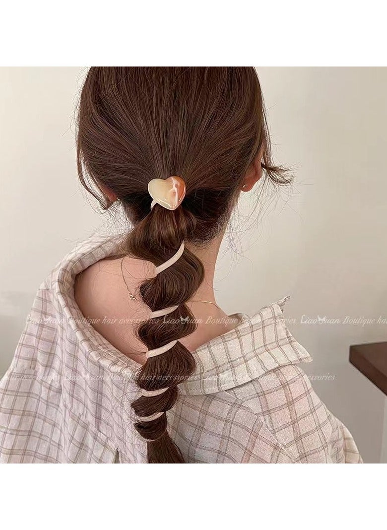 Chic Love Heart Jelly Spiral Hair Tie - Transparent, Boho-Chic Style For Women & Girls | Versatile All-Season Accessory(Milk Tea Color)