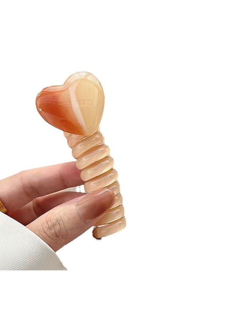 Chic Love Heart Jelly Spiral Hair Tie - Transparent, Boho-Chic Style For Women & Girls | Versatile All-Season Accessory(Milk Tea Color)