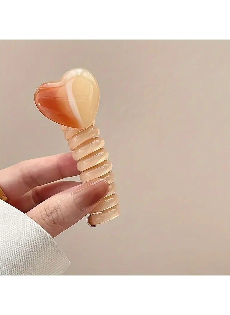Chic Love Heart Jelly Spiral Hair Tie - Transparent, Boho-Chic Style For Women & Girls | Versatile All-Season Accessory(Milk Tea Color)