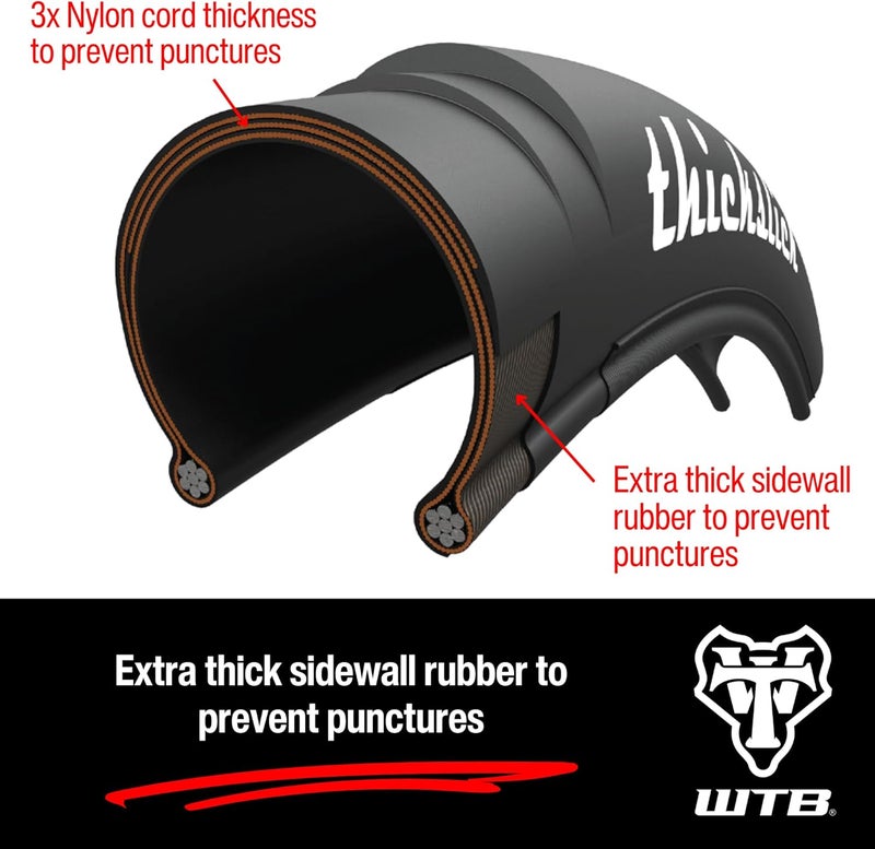 WTB ThickSlick Hybrid Bike Tire (26"/29"/700c) Wire Bead - Slick Tread - Commuter & Campus (Black/White, Optional Flat Guard) - Image 4
