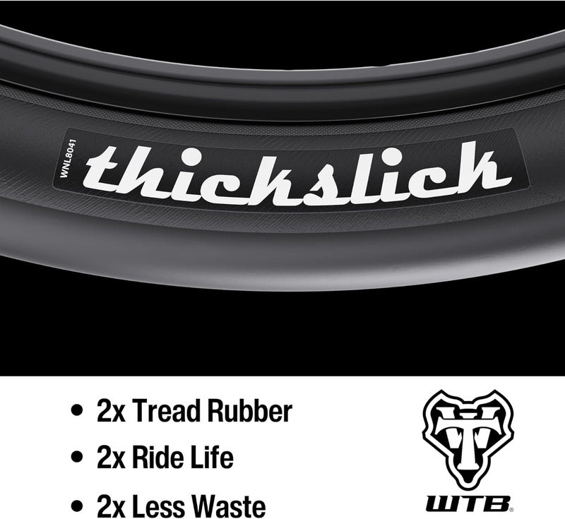 WTB ThickSlick Hybrid Bike Tire (26"/29"/700c) Wire Bead - Slick Tread - Commuter & Campus (Black/White, Optional Flat Guard) - Image 2