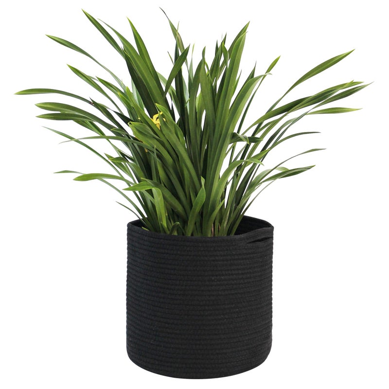 MEGASKET Cotton Rope Plant Basket Woven Basket Planter for 10 inch Pot Round Indoor Tree Pot Cover Small Storage Bin Organizer Modern Bins for Plants and Home Decor 11X11 Black - Image 2
