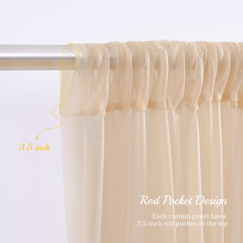PARTISKY 10x10ft Champagne Tulle Backdrop Curtain with Lights String for Parites, Sheer Backdrop Curtains for Wedding Baby Shower Birthday Party Photo Shoot Decorations - Image 5