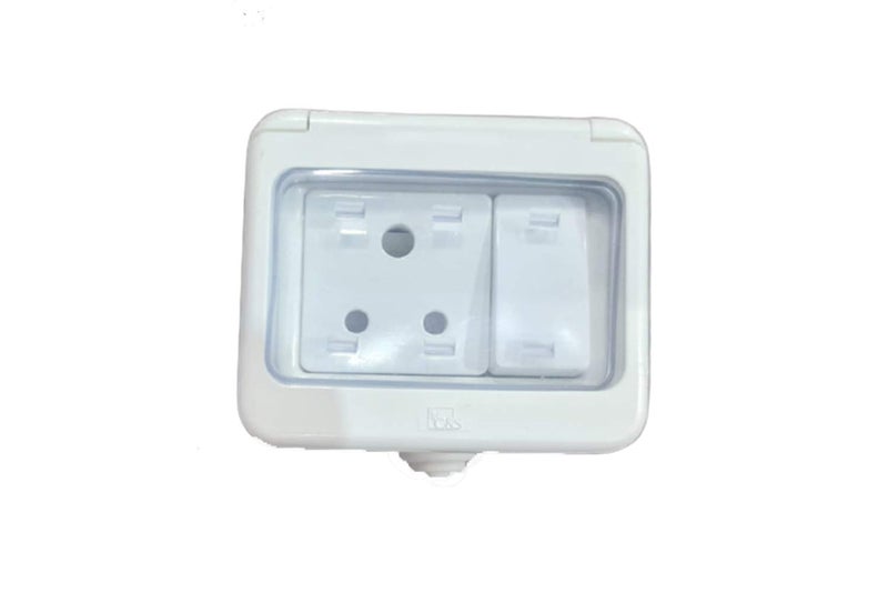 CS C&S Water Proof Plastic Box with Switch and Socket Use in roof top Lighting/Garden/Lighting/Home/Residential Parking to Protect Shock (3 Module with 6A Switch & Socket) - Image 1