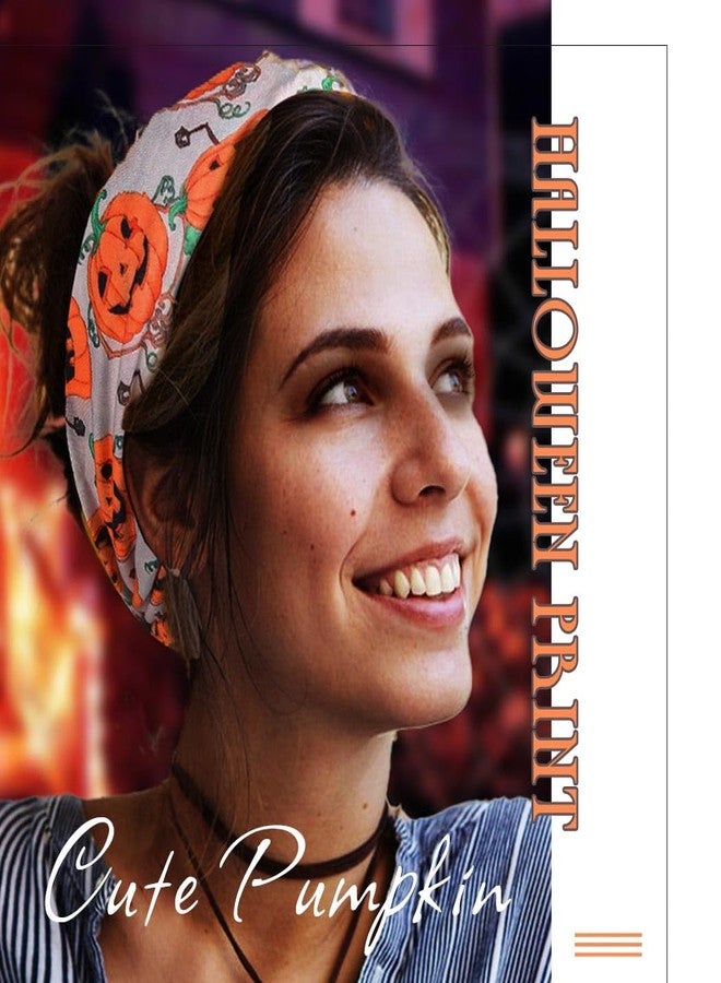 أسورنا أطواق شعر نسائية من Aceorna للهالوين، أطواق شعر عريضة على شكل يقطينة، أطواق شعر مطبوعة بالزهور، أطواق شعر مطاطية، إكسسوارات شعر للأزياء التنكرية، 4 قطع (قطر 9 × 5.5 بوصة) - Image 4