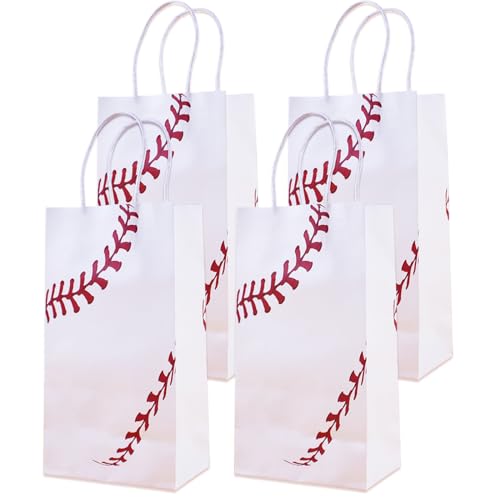Weesdsio 16 Pcs Baseball Gift Bags with Handles Baseball Party Favor Bags Baseball Party Candy Bags for Kids Sports Theme Birthday Party Baseball Birthday Party Favors Supplies Sports Party Decoration white - Image 1