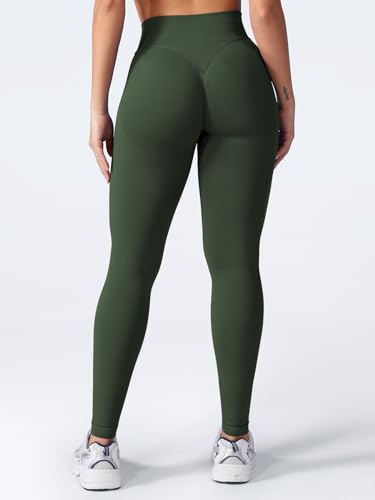 VOYJOY Women Seamless Impact Leggings Scrunch Workout Leggings Medium Waist Tummy Control Butt Lifting Gym Yoga Pants Olive Green M - Image 3